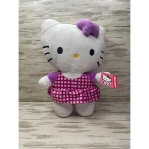 2014 Hello Kitty 12" Plush Toy Purple Plaid Dress Fiesta Sanrio
